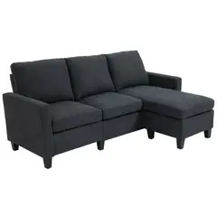 GENERICO - Sala Moderna en L tela lino antifluido negro 3 puestos muebles cpo