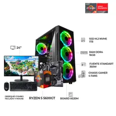AMD - COMPUTADOR GAMER RYZEN 5 5600GT + MONITOR 24" 120HZ FHD - RAM 16GB - SSD 1TB