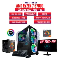 AMD - TORRE GAMER RYZEN 7 5700G 16GB RAM 1TB SSD BOARD A520/ MONITOR 22" FHD
