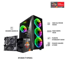 AMD - TORRE GAMER RYZEN 7 5700G RAM 16GB SSD 512GB CHASIS 4 FANS RGB MODULABLES