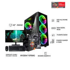 AMD - PC GAMER RYZEN 7 5700G 16GB RAM SSD 1TB M2 BOARD A520M-K MONITOR 22
