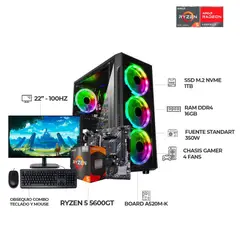 AMD - PC GAMER RYZEN 5 5600G 16GB RAM 1TB SSD MONITOR 22 FHD+ COMBO DE TECLADO Y MOUSE