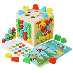 GENERICO - Cubo de Madera Montessori 6 en 1 Con Tornillos y Juegos