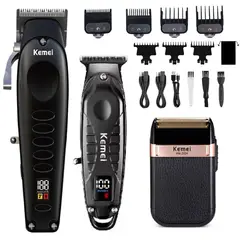 KEMEI - Super Combo Profesional Barbería Maquina Shaver Patillera Oferta