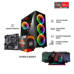AMD - TORRE GAMER RYZEN 5 5600G 16GB RAM SSD 512GB M.2 BOARD A520M CHASIS 4FANS RGB