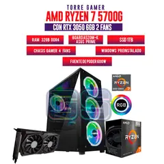 AMD - TORRE GAMER RYZEN 7 5700G 32GB RAM RTX 3050 6GB 1TB SSD BOARD A520