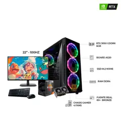 AMD - TORRE GAMER RYZEN7-5700G-16GB RAM-RTX3050 6GB-1TB SSD-BOARD A520-MONITOR 22FHD