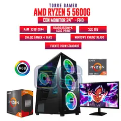 AMD - TORRE GAMER RYZEN 5 5600G 32GB RAM 1TB SSD BOARD A520M-K MONITOR 24 FHD