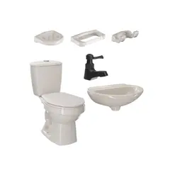 CORONA - Combo Laguna Bone sin pedestal Grifería Balta Negro y Accesorios Astro