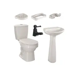 CORONA - Combo Laguna Bone con pedestal Grifería Balta Negro y Accesorios Astro