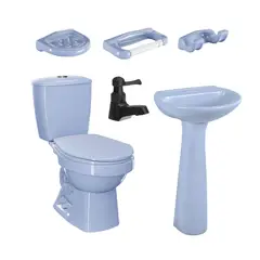 CORONA - Combo Laguna Azul con pedestal Grifería Balta Negra y Accesorios Astro