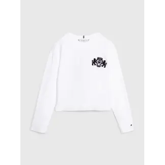 TOMMY HILFIGER - Camiseta Blanca De Niña Amplia Con Escudo