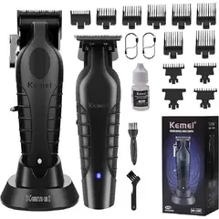 KEMEI - Combo Barbero Profesional Trimmer + Peluquera 2299 y 2296
