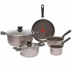 Imusa - Batería de Cocina 7 Piezas Antiadherente con Tapa de Vidrio