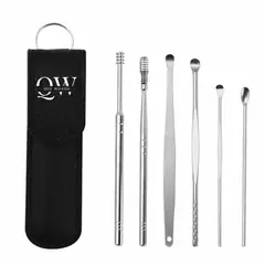 GENERICO - Kit De Oídos en Acero Inoxidable Con Estuche De Cuero Set x 6 Piezas