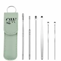 GENERICO - Kit De Oídos en Acero Inoxidable Con Estuche De Cuero Set x 6 Piezas