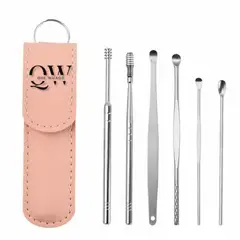 GENERICO - Kit De Oídos en Acero Inoxidable Con Estuche De Cuero Set x 6 Piezas