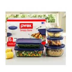 PYREX - Juego De Refractareas Tapa Azul 5 Contenedores Vidrio