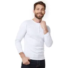 SANTANA - Camiseta Hombre Cuello 3 Botones Manga Larga