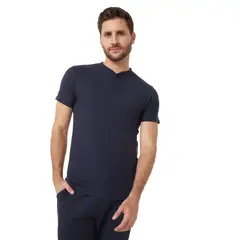 SANTANA - Camiseta Henley Hombre Manga Corta Azul Oscuro