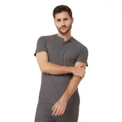 SANTANA - Camiseta Henley Hombre Manga Corta Gris Oscuro