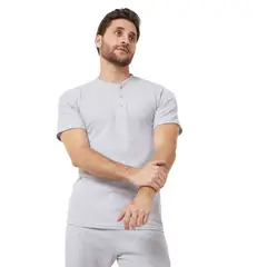 SANTANA - Camiseta Henley Hombre Manga Corta Gris Claro