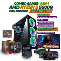 AMD - PC GAMER R5 5600G/ MONITOR 24" FHD 75HZ/ 16GB RAM/ SSD 1TB/ COMBO GAMER 4 EN 1