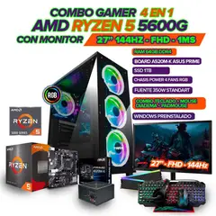 AMD - PC GAMER R5 5600G/ MONITOR 27" FHD 144HZ/ 64GB RAM/ SSD 1TB/ COMBO GAMER 4 EN 1