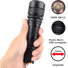 GENERICO - Linterna Recargable Alta Luz Led 5 Modos Zoom Profesional