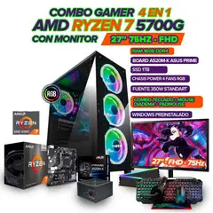AMD - PC GAMER R7 5700G/ MONITOR 27" FHD / 16GB RAM/ SSD 1TB/ COMBO GAMER 4 EN 1