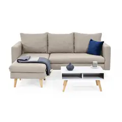 VENECIA - Sofá L Barbados Tela Beige con Mesa de Centro Barza