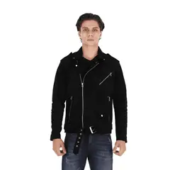 LA CHAQUETERIA - Chaqueta en Cuero Gamuza Becerro Negro Bison