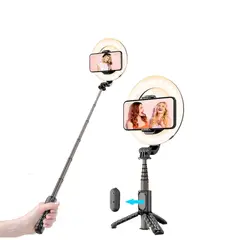 GEF - Palo Selfie Stick Aro Luz Flash Bluetooth Foto Profesional