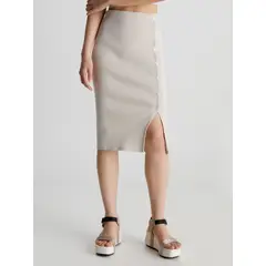 CALVIN KLEIN - Falda Lápiz De Algodón Orgánico Mujer Beige