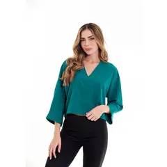 BELIFE - Blusa Manga Larga Verde Escote En V Para Mujer Belife.