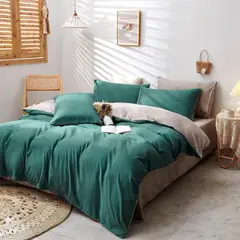 KARYTEX - Funda Duvet Unicolor Doble Faz Cama Queen Verde Bosque-Gris