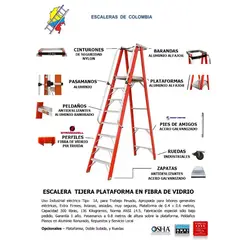 ESCALERAS DE COLOMBIA - Escalera Certificada Tipo Tijera Plataforma En Fibra De Vidrio 9 Pasos / 2.70Mts 136kg