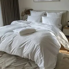 KARYTEX - Combo Funda Duvet Sateen Rayas + J Sábana + Plumón Cama King Color Blanco