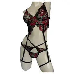 RAINBOW MODA - Lenceria sexy Mujer encaje ligueros Transparente floral
