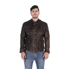 LA CHAQUETERIA - Chaqueta en Cuero Envejecido Base Cafe Arjun
