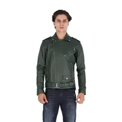 LA CHAQUETERIA - Chaqueta en Cuero Verde Oliva Bison