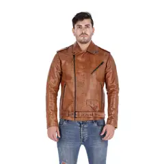 LA CHAQUETERIA - Chaqueta en Cuero Folia Miel Bison