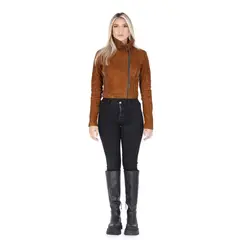 LA CHAQUETERIA - Chaqueta en Cuero Gamuza Canela W12
