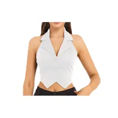 BAPU - Chaleco corto cuello con solapa botones espalda baja
