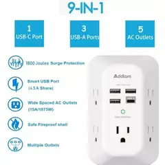 GENERICO - Multitoma Protección Sobretensión Y Cargador De Pared Usb C Blanco