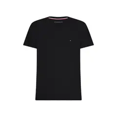 TOMMY HILFIGER - Camiseta Negra Slim Fit Cuello en V Esencial Algodón