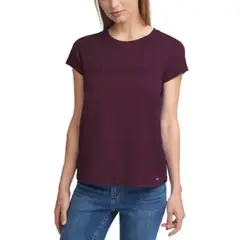 CALVIN KLEIN - Camiseta Vinotinto de Cuello Redondo Con Logo Para Mujer