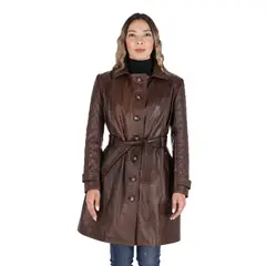 LA CHAQUETERIA - Abrigo en Cuero Napa Corrugado Kara
