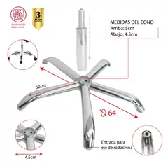 MUEBLESYA - Repuesto Base Cromada Estrella Para Silla Oficina Giratoria Gerente