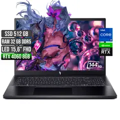 ACER - NITRO INTEL CORE I9-13900H RTX 4060 8GB SSD 512GB RAM 32GB LED 15,6" FHD 144Hz